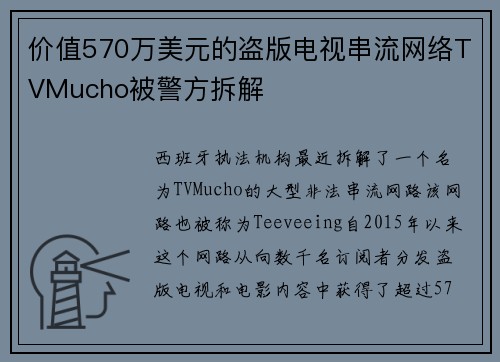 价值570万美元的盗版电视串流网络TVMucho被警方拆解